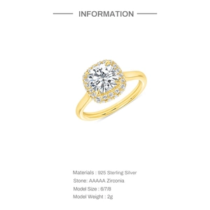 Detailed specs of the 925 silver square halo ring with AAAAA cubic zirconia
