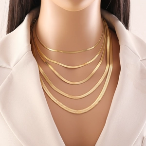 Flat Snake Bone Chain Necklace Stainless Steel Minimalist Fashion Jewelry For Women Men