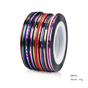 Set of 20 colors nail striping tape with metallic and holographic laser effects