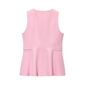 Top rosa senza maniche con peplo, elegante vista posteriore e silhouette svasata