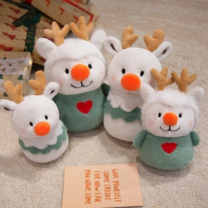 Christmas Reindeer Snowman Plush Toy Soft Stuffed Animal With Antlers And Heart Embroidery Holiday Home Decor