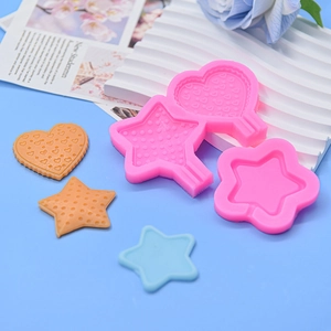 DIY pink silicone molds in heart and star shapes with textured surface for resin crafts