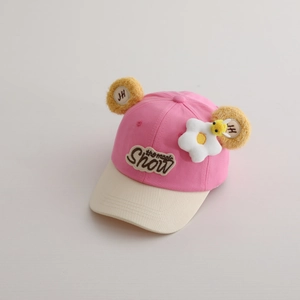 Casquette de baseball rose et beige pour enfants avec décorations d'abeille en peluche