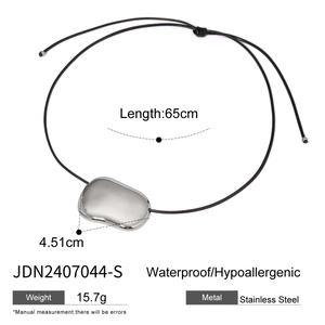 Polished stainless steel irregular bean pendant with black cord necklace dimensions