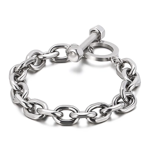 Industrial stainless steel chain bracelet for men with unique bolt OT toggle clasp