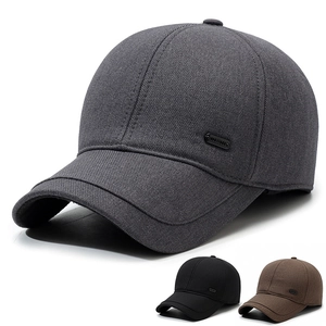 Men Winter Polyester Woolen Baseball Cap With Ear Flaps Thermal Fleece Lined Windproof Outdoor Warm Hat Adjustable