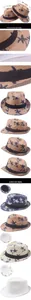 Dettaglio cappello in paglia con stampe di palme e misure di 54 cm e 58 cm