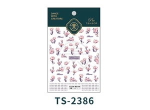 Detailed view of 5D embossed floral nail stickers in pink and purple tones with 3D texture