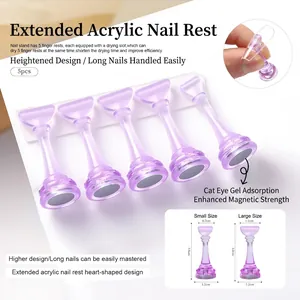 Macro view of purple acrylic nail art stands with magnetic base for display and practice