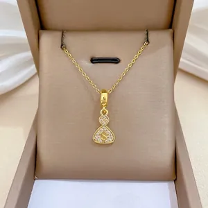 Pendant Necklace Stainless Steel Chain Copper Micro Inlaid Zircon Letter S Money Bag Gold Elegant Jewelry For Women
