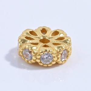 6mm S925 sterling silver gold gear bead with clear zircon inlay for DIY jewelry making