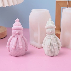 Christmas Snowman Silicone Mold For Candle Making DIY Aromatherapy Soap Resin Crafting Knitted Texture Design Holiday