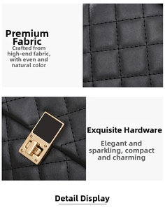 Detail of black quilted leather with a premium gold rectangular turn-lock closure