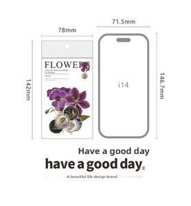 Dried flower PET sticker pack size guide 142mm by 78mm compared to iPhone 14