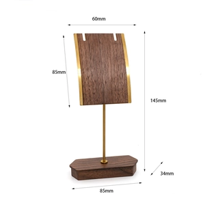 Detail showing precise dimensions of walnut and brass jewelry display stand