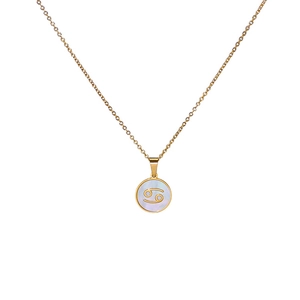 Collier signe Cancer avec pendentif en nacre et chaîne en acier inoxydable plaqué or 18K