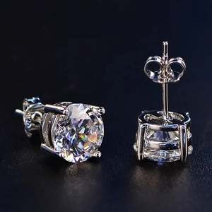 Round Cut Cubic Zirconia Stud Earrings Copper Prong Setting Classic Minimalist Hip Hop Jewelry