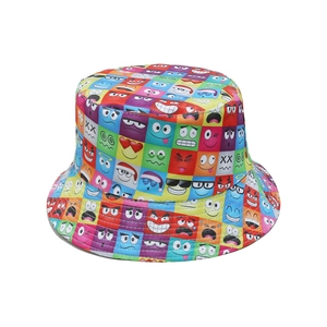 Chapeau bob d'été avec imprimé emoji dessin animé coloré et motif patchwork vif