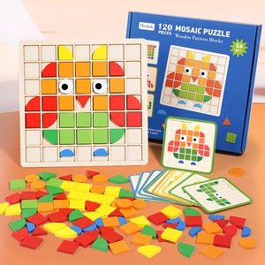 Wooden Geometric Mosaic 3D Puzzle Early Education Learning Toy Colorful Building Blocks For Kids Toddlers Preschool Gift