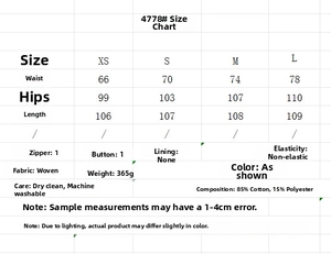 Detailed size chart for hollow out embroidered suit jacket and matching straight leg pants