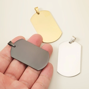 Set of gold, silver and black stainless steel dog tag pendants in 49x28mm size