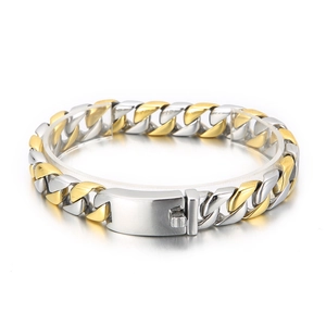 Gourmette hip-hop bicolore or et argent en acier inoxydable pour homme avec fermoir