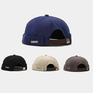 Bonnet Docker Rétro En Toile De Coton Sans Bord Avec Sangle En Cuir Réglable Streetwear Vintage Miki Hat
