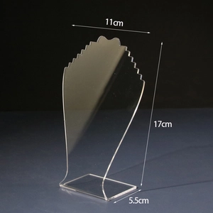 Transparent acrylic necklace display stand with clear 17x11cm dimensions and base detail