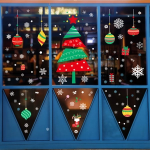 Christmas tree window static stickers with reindeer snowflakes and festive holiday patterns