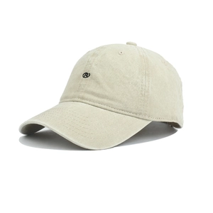 Khaki washed cotton baseball cap with embroidered R logo and classic curved brim