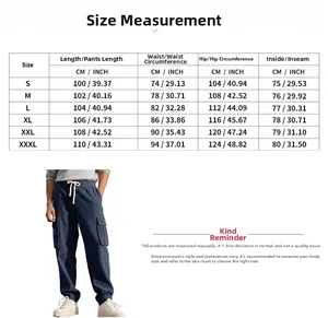 Size chart showing measurements for vintage corduroy cargo pants from S to XXXL
