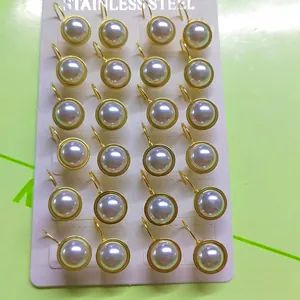 Elegant semi-round pearl earrings with stainless steel hook in bulk set packaging