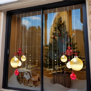 Christmas Window Clings Red Gold Balls Static Stickers PVC Double Sided Glass Decals Festive Holiday Shop Home Decor