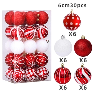 Detailed view of 30pcs 6cm red and white Christmas ball set with various textured finishes
