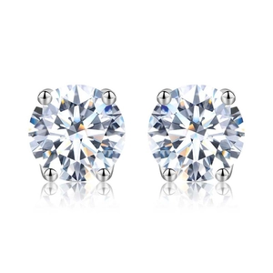 925 Sterling Silver Moissanite Stud Earrings For Women Classic Round Cut Four Prong Setting Elegant Sparkly Gemstone Earrings Jewelry Gift
