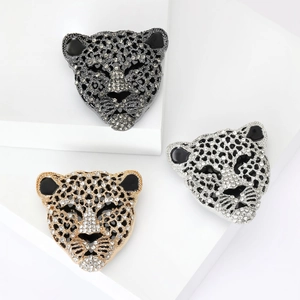 Spilla Testa Di Leopardo Strass Smalto Lega Spilla Gioielli Animali Vintage Per Donne Accessorio Moda Versatile