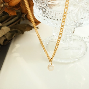 Gold double chain choker with freshwater pearl pendant and 18K gold plated finish