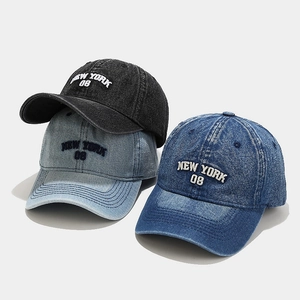 Washed Denim Baseball Cap With New York Embroidery Adjustable Metal Buckle Retro Outdoor Sun Hat For Men Women