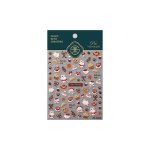 Autumn-themed 3D nail art stickers with cats, bunnies, and fall leaves design M-824