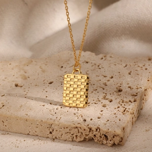 Elegant gold S925 sterling silver necklace featuring a rectangular textured geometric pendant