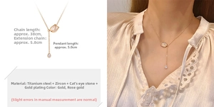 Detail of tulip pendant Y-necklace with opal petals and dimensions for chain length