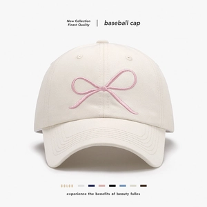 Cotton Baseball Cap Embroidery Bow Chic Sunshade Breathable Curved Brim Adjustable Metal Buckle Sweet Hat For Women