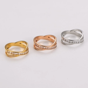 Elegant crisscross stainless steel rings with sparkling cubic zirconia in gold and silver