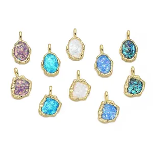 Irregular geometric gold pendants set with colorful opal stones for jewelry making