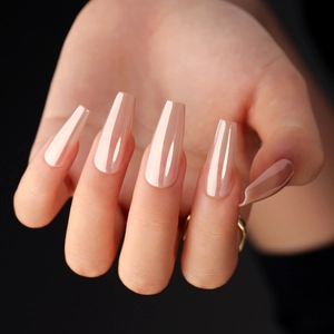 Press On Nails Long Coffin Shape Glossy Nude Pink Aurora French Tip Elegant False Nails For Women Artificial Manicure