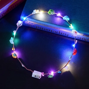 LED luminous flower wreath headband with multicolored artificial blossoms and battery box