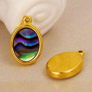 Pendentif ovale en acier inoxydable doré 304 avec incrustation de nacre pour bijoux