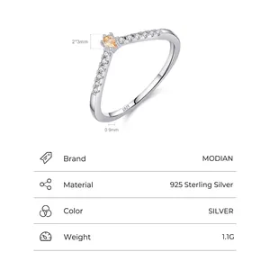 Minimalist V-shaped S925 sterling silver ring featuring a pear-cut orange zircon stone