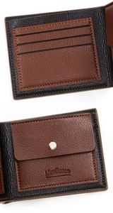 Detailed view of MenBense wallet interior with card slots and snap coin pocket