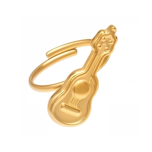 Künstlerischer vergoldeter Edelstahlring in Gitarrenform größenverstellbar für Damen
